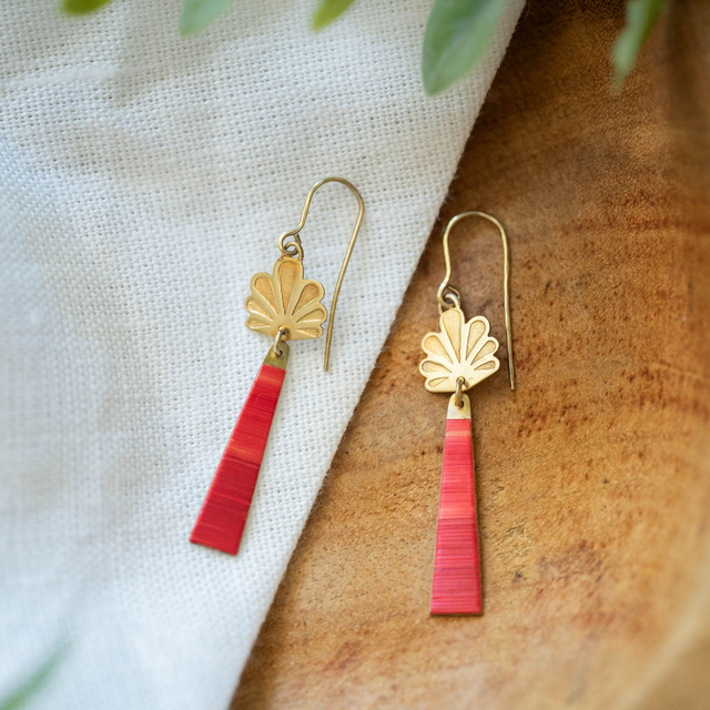 Boucles d'oreilles Calyx - Doré, rouge