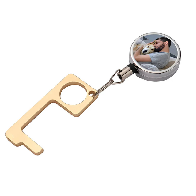 No Contact with Retractable Reel Metal Keyring