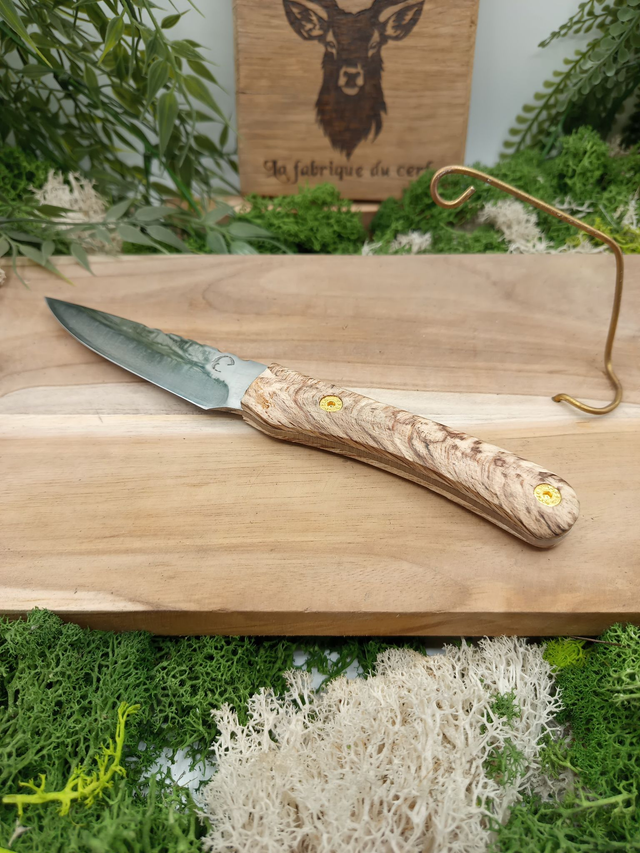 Couteau artisanal à lame fixe – modèle de table – acier inox Z40C13 – manche hêtre