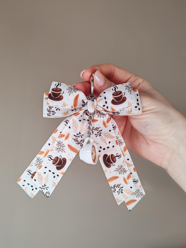 Cappuccino bow bag charm/keychain
