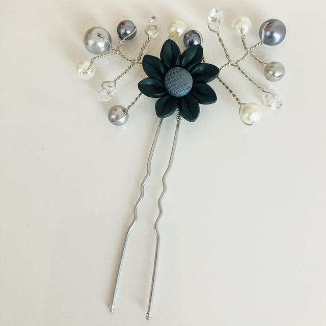 Hand-Wired Beaded Monochrome Crystal, Pearl and Daisy Sprig Hairpins for Weddings, Proms