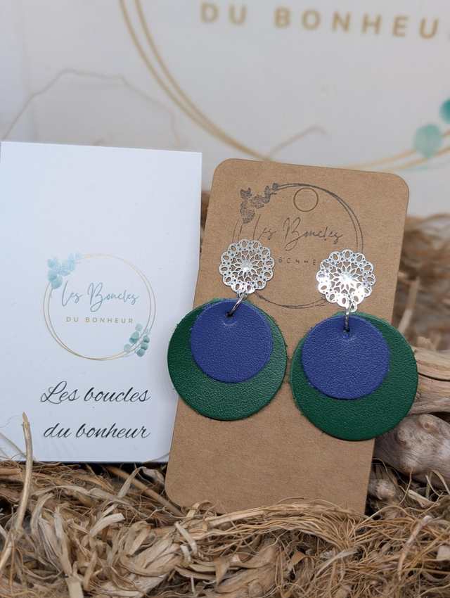 Boucles d&#039;oreilles Moon vert bleu mo017