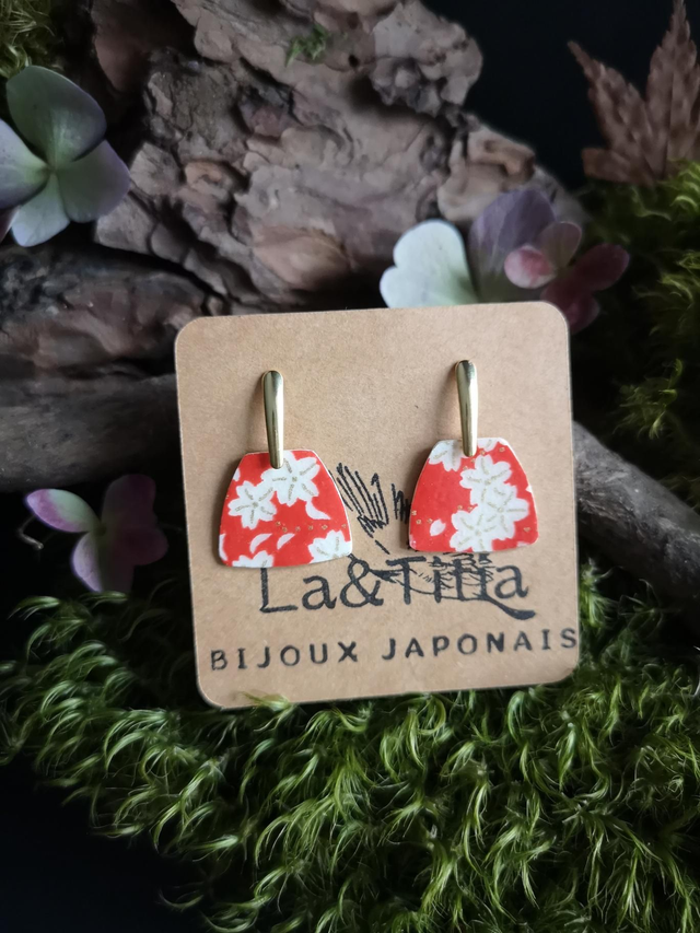 Boucles d'oreilles - puces - papier washi - Sakura - fleurs - La&amp;Titia 