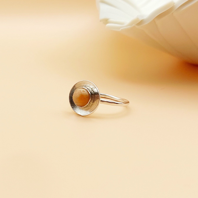 Sterling silver domed disc ring with peach moonstone