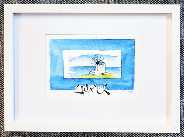 Tableau à l'aquarelle voyage en Grèce : Santorin, Milos, Sifnos 13x18cm