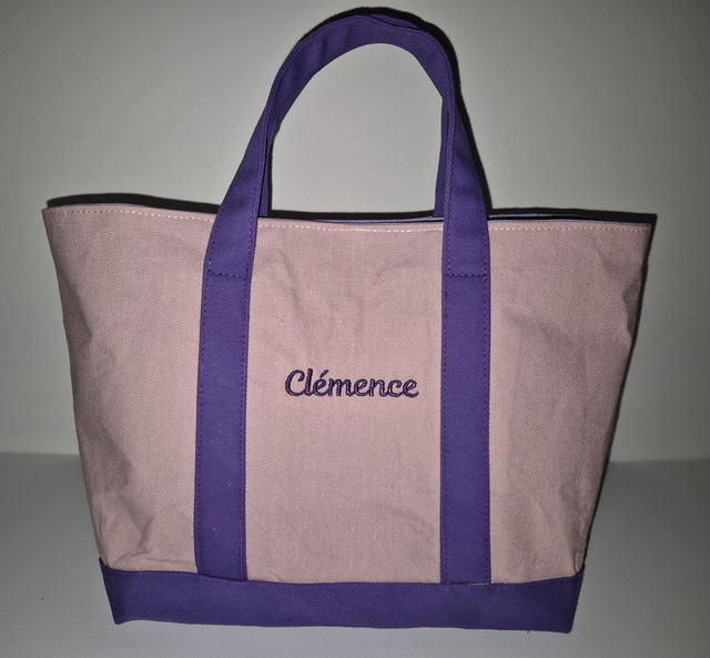 Sac en coton rose et violet personnalisé 