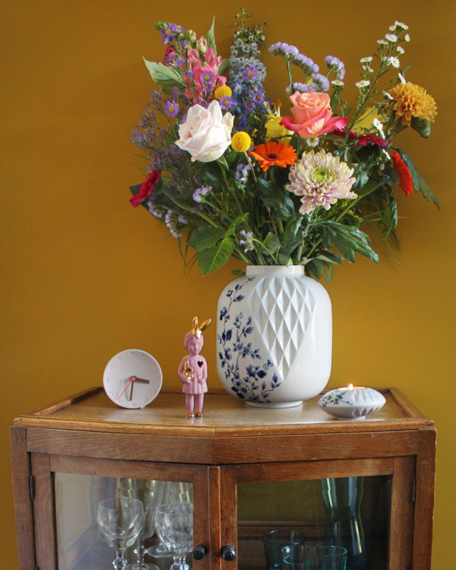 Heinen Delfts Blauw Blauw Vouw vaas XL