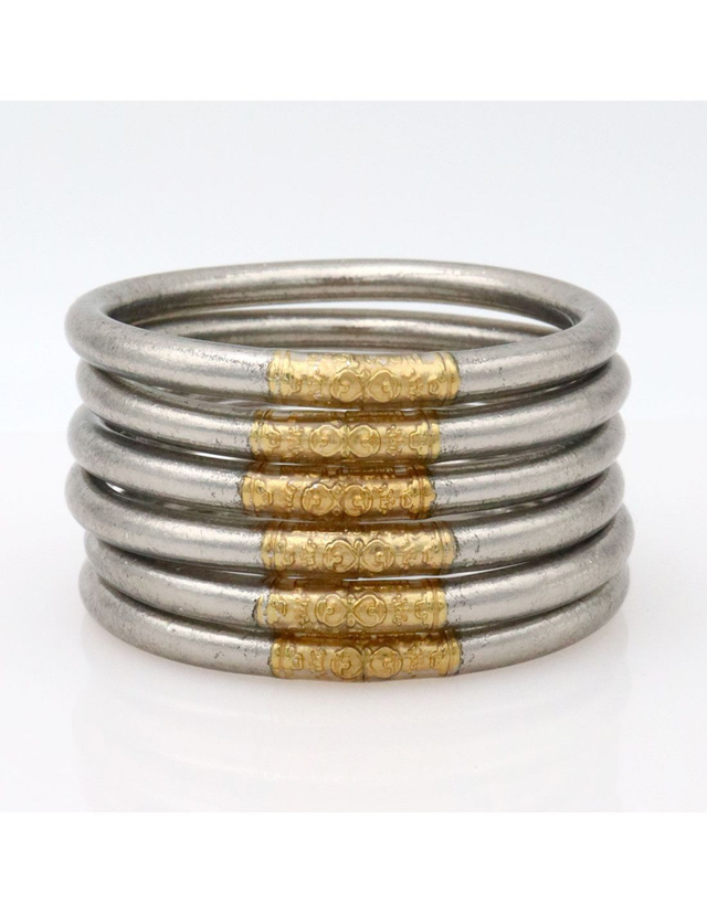 Jonc tibétain simple couleur argenté foncé mantra doré