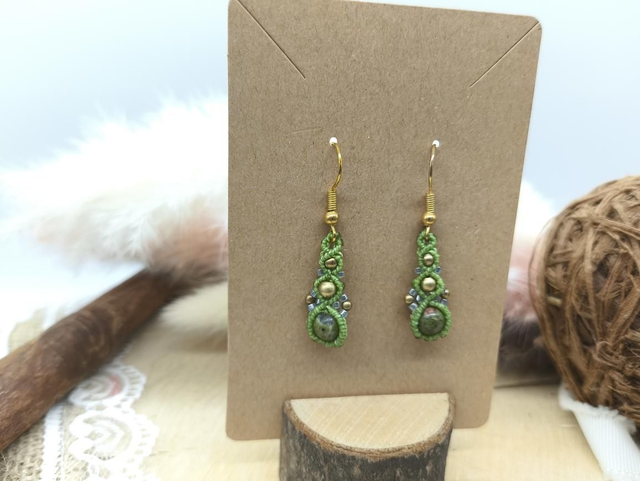 Boucles d'oreilles perles laiton, perles miyuki et perles unakite