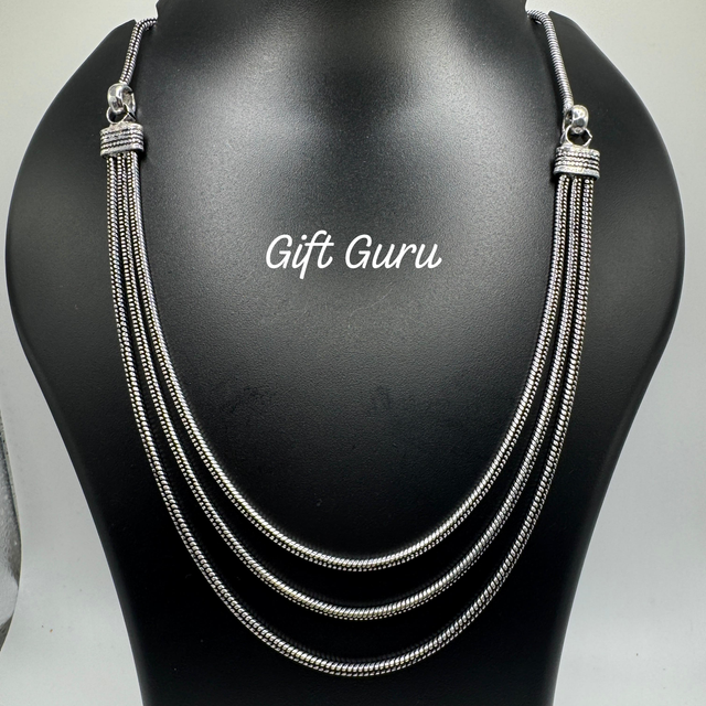 Plain oxidised 3 layer necklace 