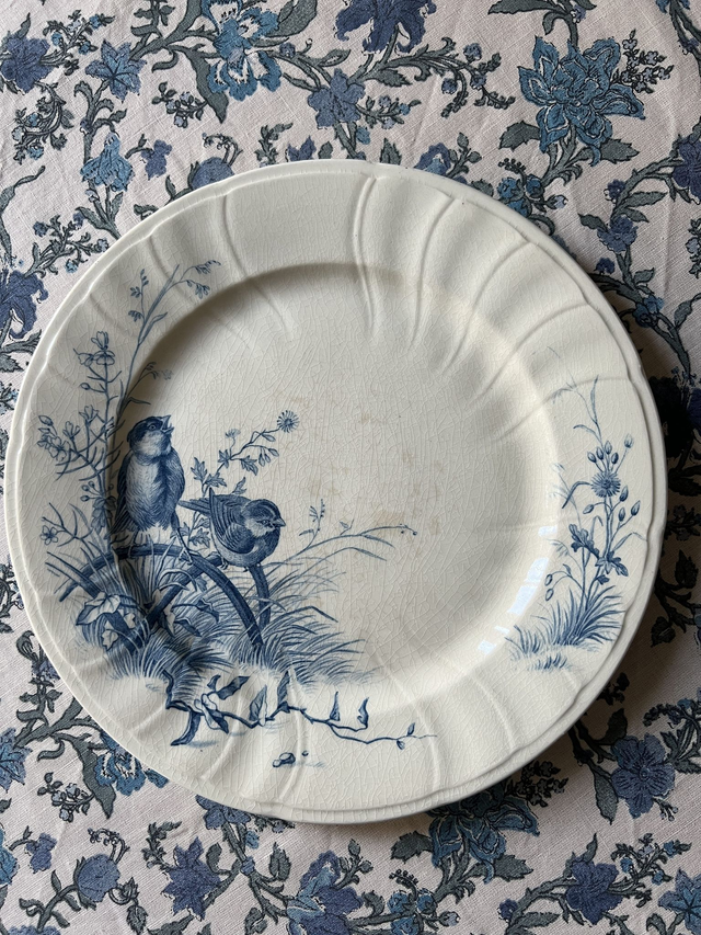 OISEAUX 2 - Assiette plate aux Oiseaux par la manufacture française de Gien - Terre de Fer