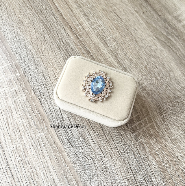 Blue Rhinestone Velvet Ring/Jewellery Box