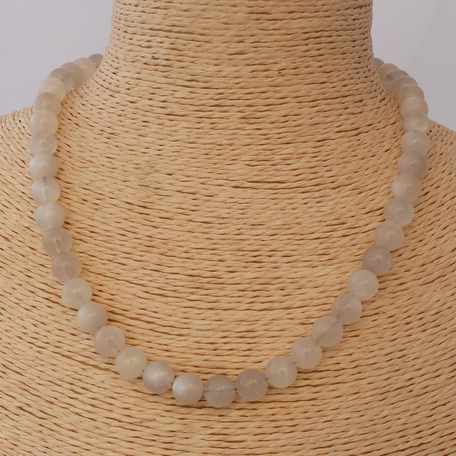 Pierre de Lune Blanche Fumée / Collier de Perles en 8 mm / Boules en Pierres Naturelles Rondes et Polies