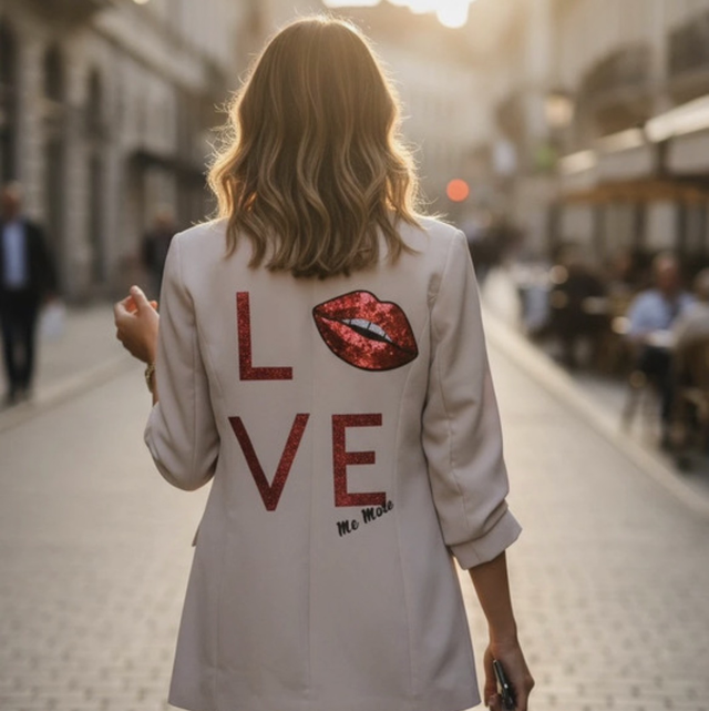 Blazer beige customisé love 40/42