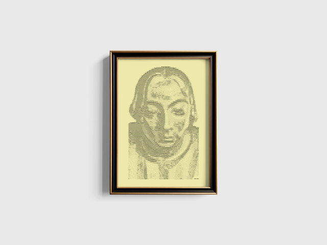 A3 Schreibmaschinen-Gemälde Klosterschüler Büste in Schwarz auf Elfenbein