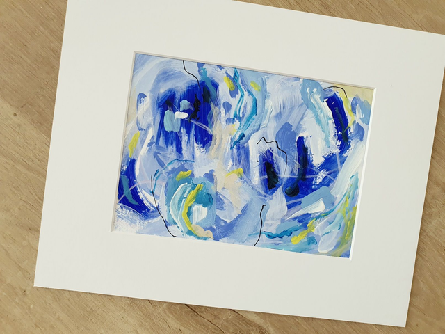 Happy Blues - Origineel schilderij, acrylverf op papier, incl. wit passepartout