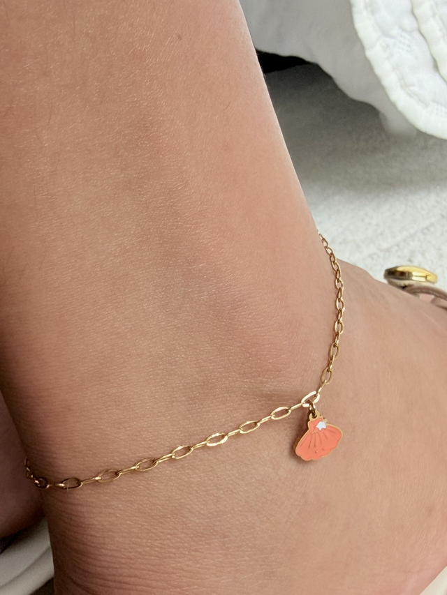 Chaîne de cheville Coquillage orange