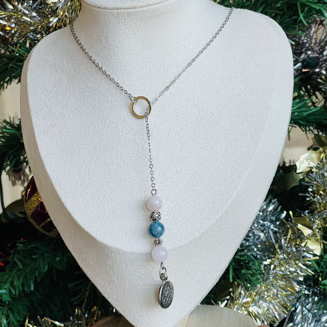 🌊 🌸Collier Apatite et Quartz rose