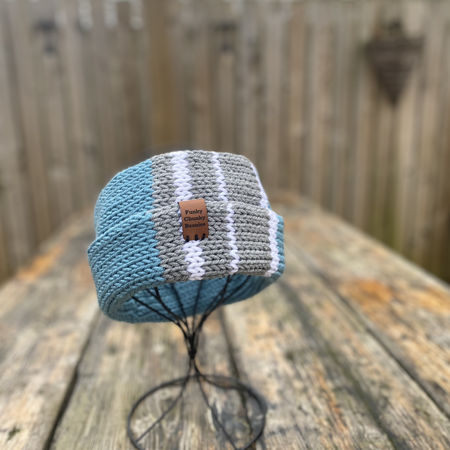 Funky Chunky Headband - Sky blue, Ice White &amp; Steel - Handmade in Scotland