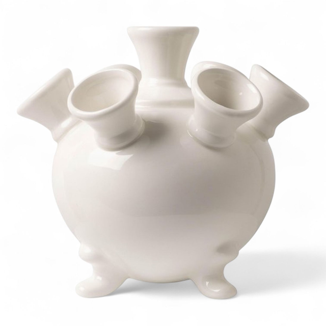 Heinen Delfts Blauw Tulpenvaas op pootjes wit