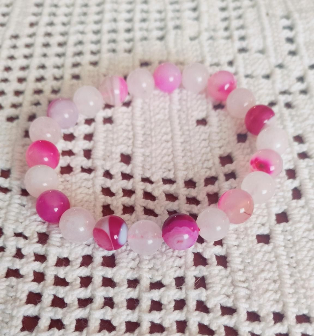 Valkoinen/Pinkki Akaatti 8 mm