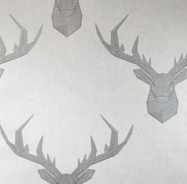 Geo Stags Heads White Silver