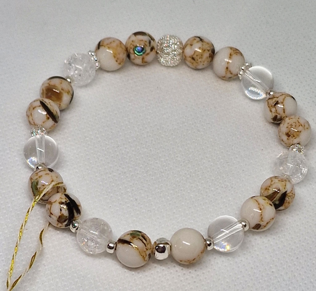 Bracelet Howlite coquillage et Cristal de roche en 0,8 cm 