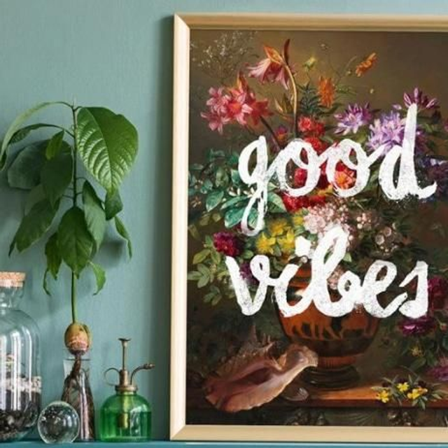 Good Vibes Floral Painting Altered Art Print