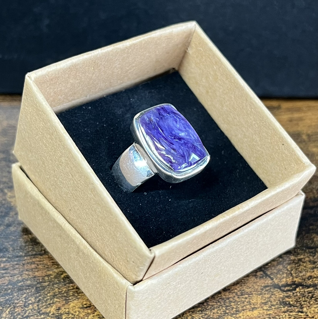 Bague en argent et Charoïte de Russie - Taille 62