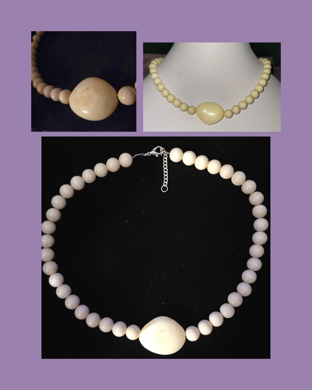 White &amp; Cream Marbled Beaded Necklace