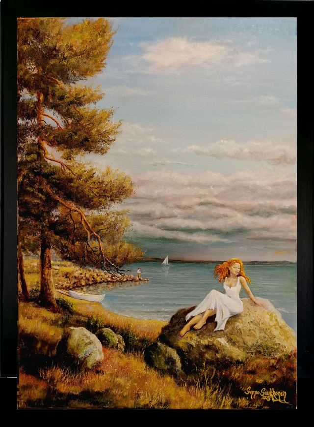 Nainen ja onkija (70x50cm)