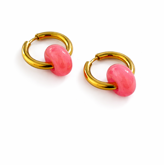 Argollas acero dorado aro coral 