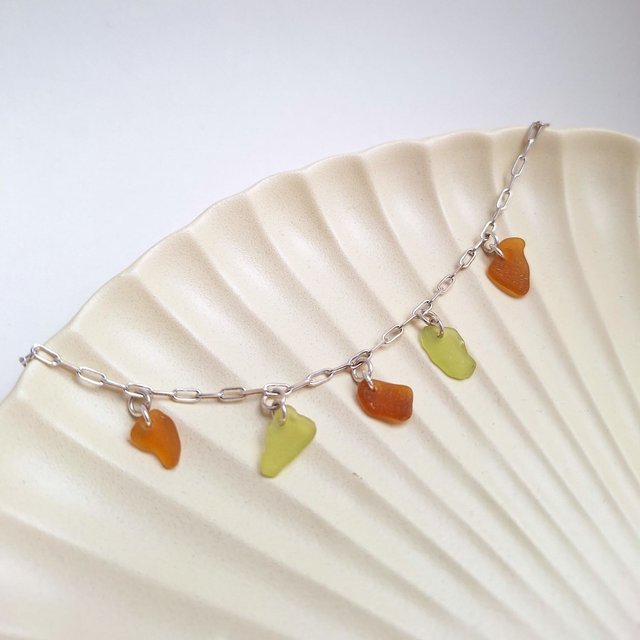 Bocca orange et jaune - bracelet en argent et verre des plages