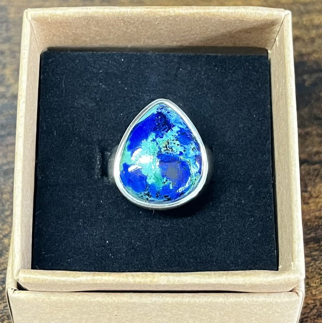 Bague en argent et Azurite Chrysocolle - Taille 55