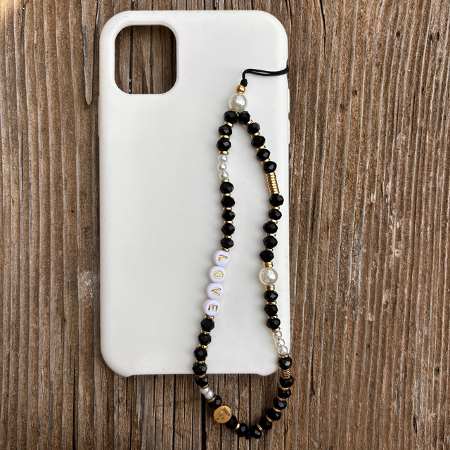 Grigri de téléphone Cristal noir LOVE - Taille S