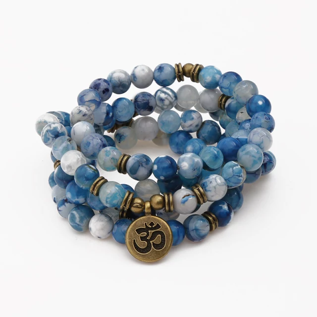 Mala OM Kralen Armband | Ketting | Blauw Howliet / Jaspis Edelsteen - Sparkolia 