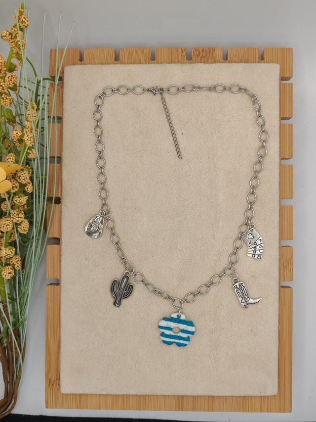 Collier Chaîne Pampilles/Choupette Moana rayée Blanc Bleu 