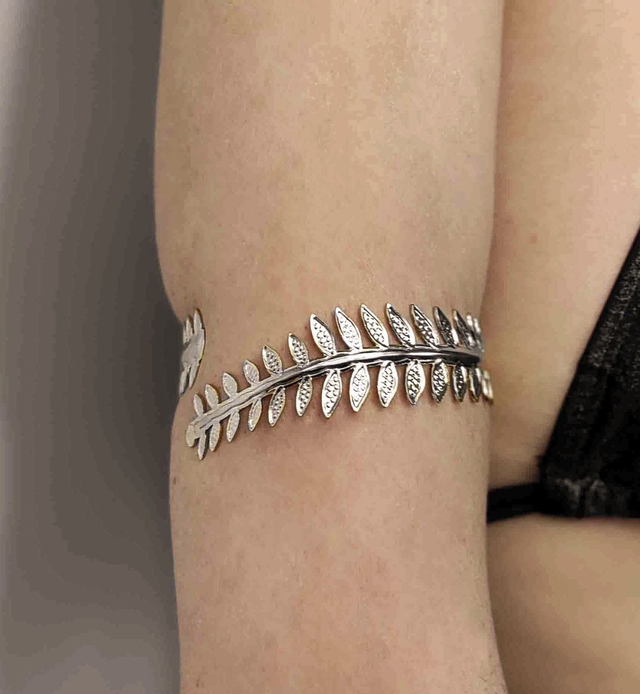 Brassard Bracelet de bras laurier minimaliste argent