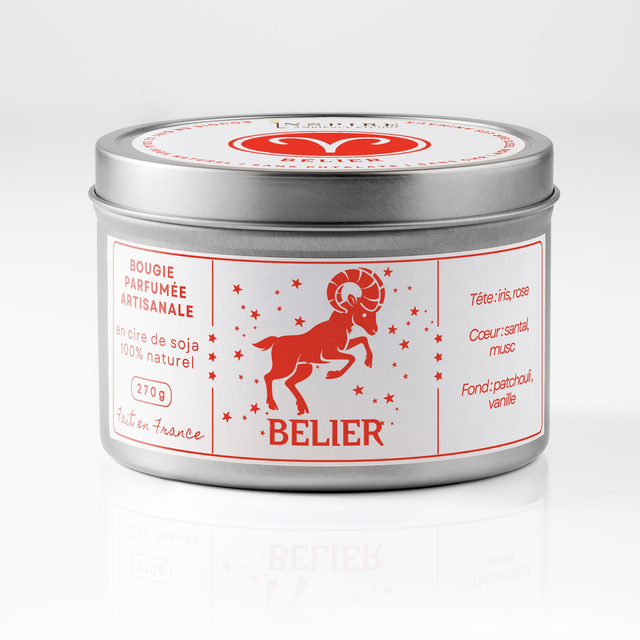 Bougie parfumée aromathérapie en cire de soja 100% naturelle - Bélier, 300g 