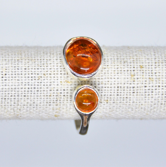Bague Argent &amp; Ambre baltique réglable