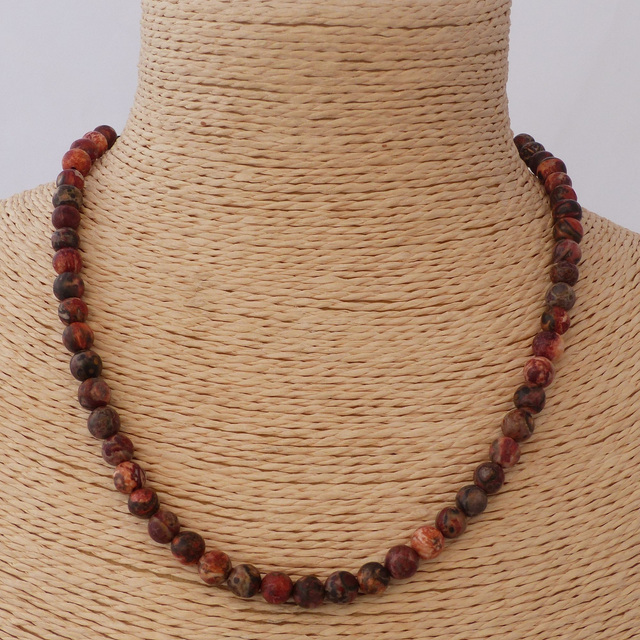 Jaspe Léopard / Collier de Perles en 6 mm / Boules en Pierres Naturelles Rondes et Polies