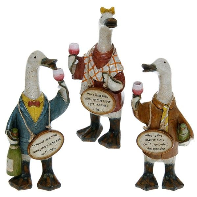 Novelty Wine Loving Duck Figure with Funny Message Sign