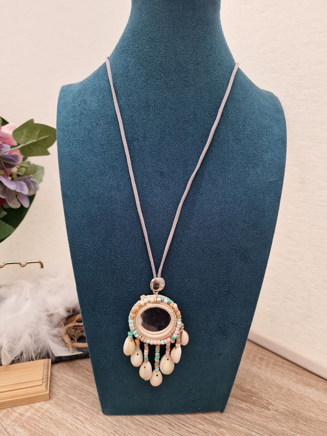 Collier Sautoir Miroir Bohème Macramé Attrape Rêves Coquillages Perles
