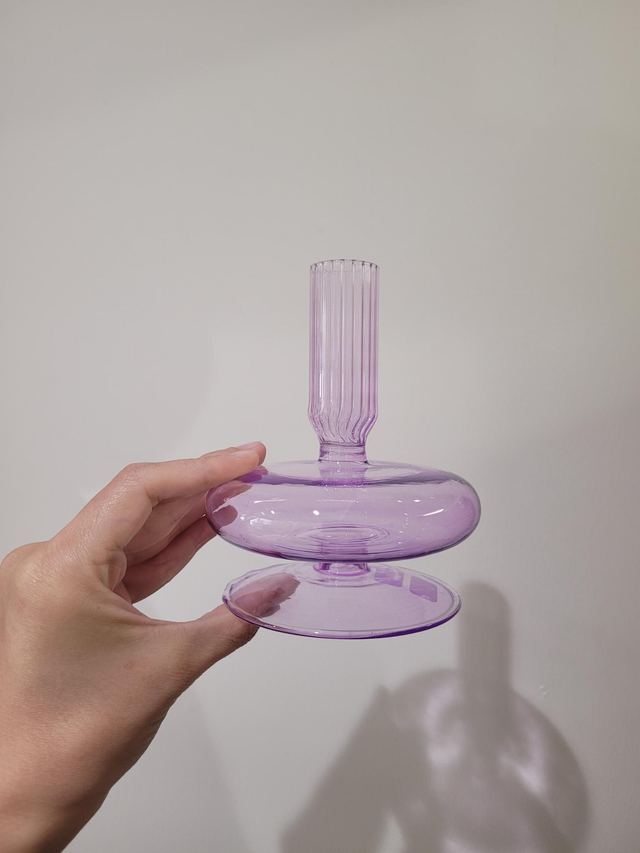 Short glass candlestick holder - Lilac - HE-040