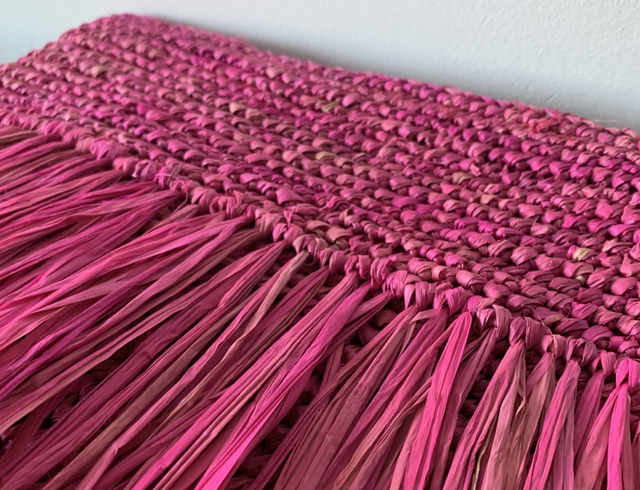 Pochette en raphia rose| Raffia Straw Clutch - Pink