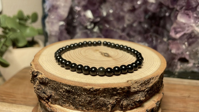 Bracelet OBSIDIENNE ARGENTEE 4mm