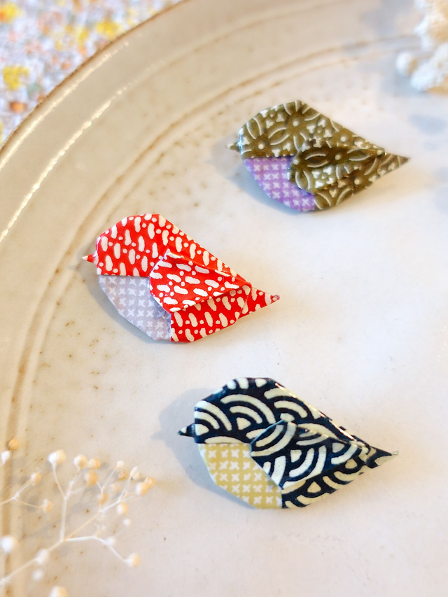 Broche Origami "KOTORI" petit oiseau / Multicolore / Papier japonais WASHI  / Bijoux origami japonais / Accessoire sac et vêtements