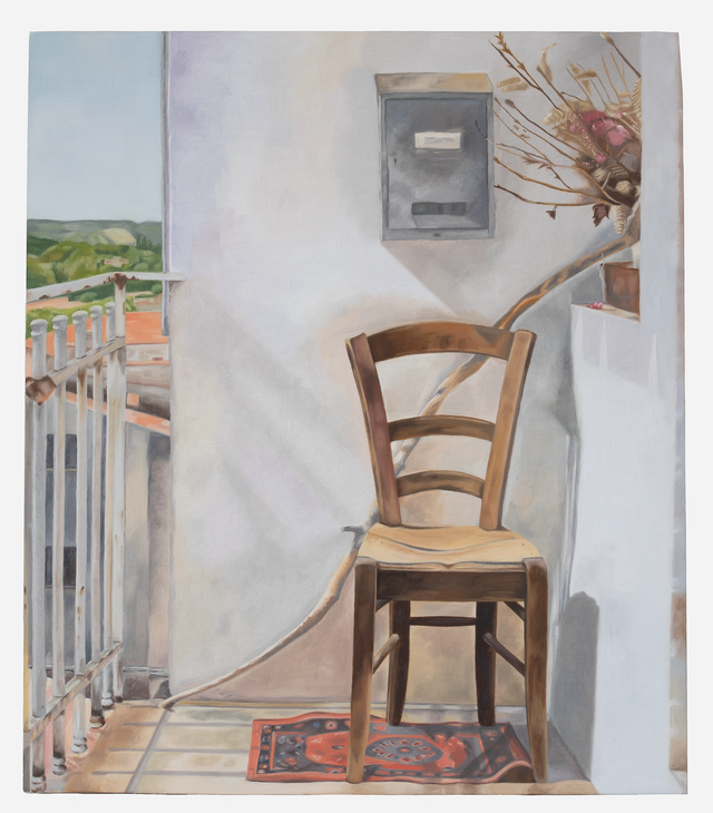 Original Oil painting - Balcony with Empty Chair