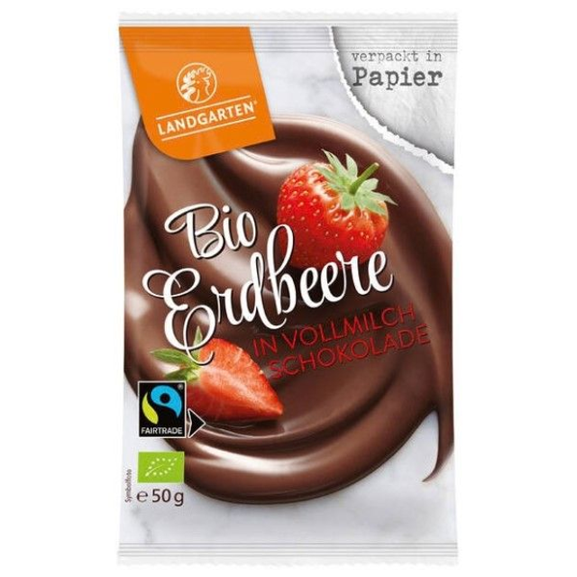 Landgarten Erdbeere in Vollmilchschokolade 50g Tüte