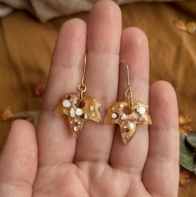 Autumn Ivy Leaf Hook Earrings Gold Plated